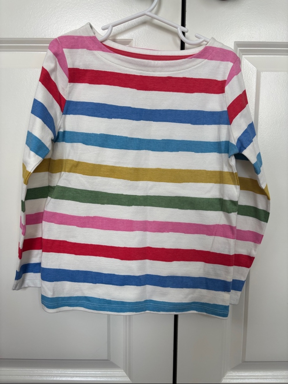 Mini Boden White Multicolor Striped Long Sleeve Tee